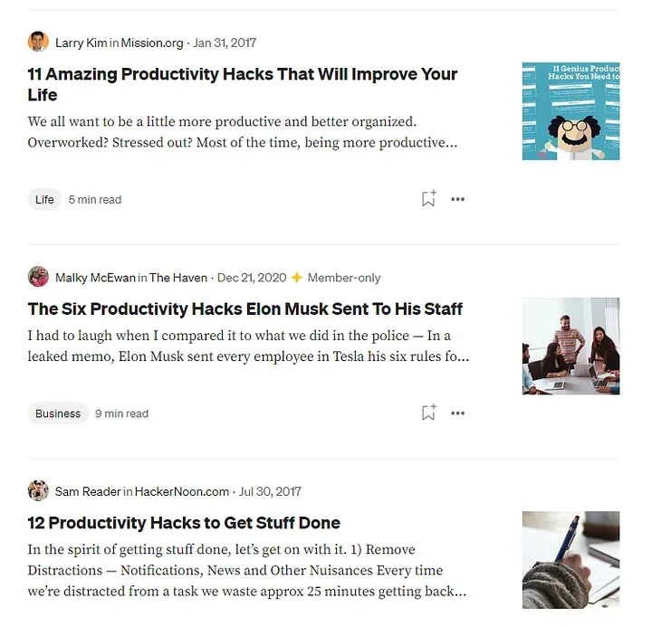 Productivity Hacks Examples